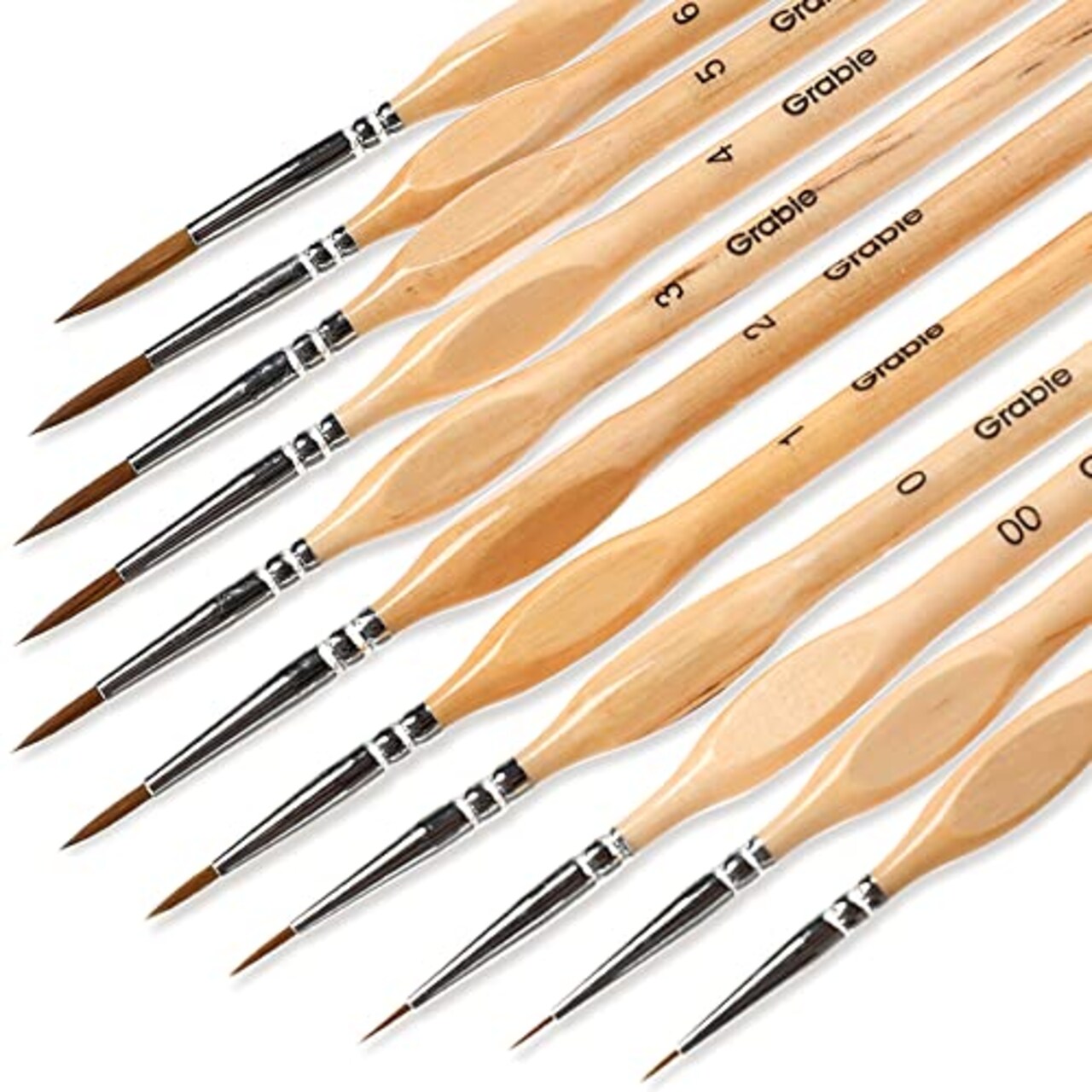 Grabie Paint Brush Set, Miniature Detail, 11 Pcs for Oil, Acrylic,  Watercolor and Gouache, Nylon Hair Paint Brush With Natural Wood Handle,  Great for Beginners and Professionals